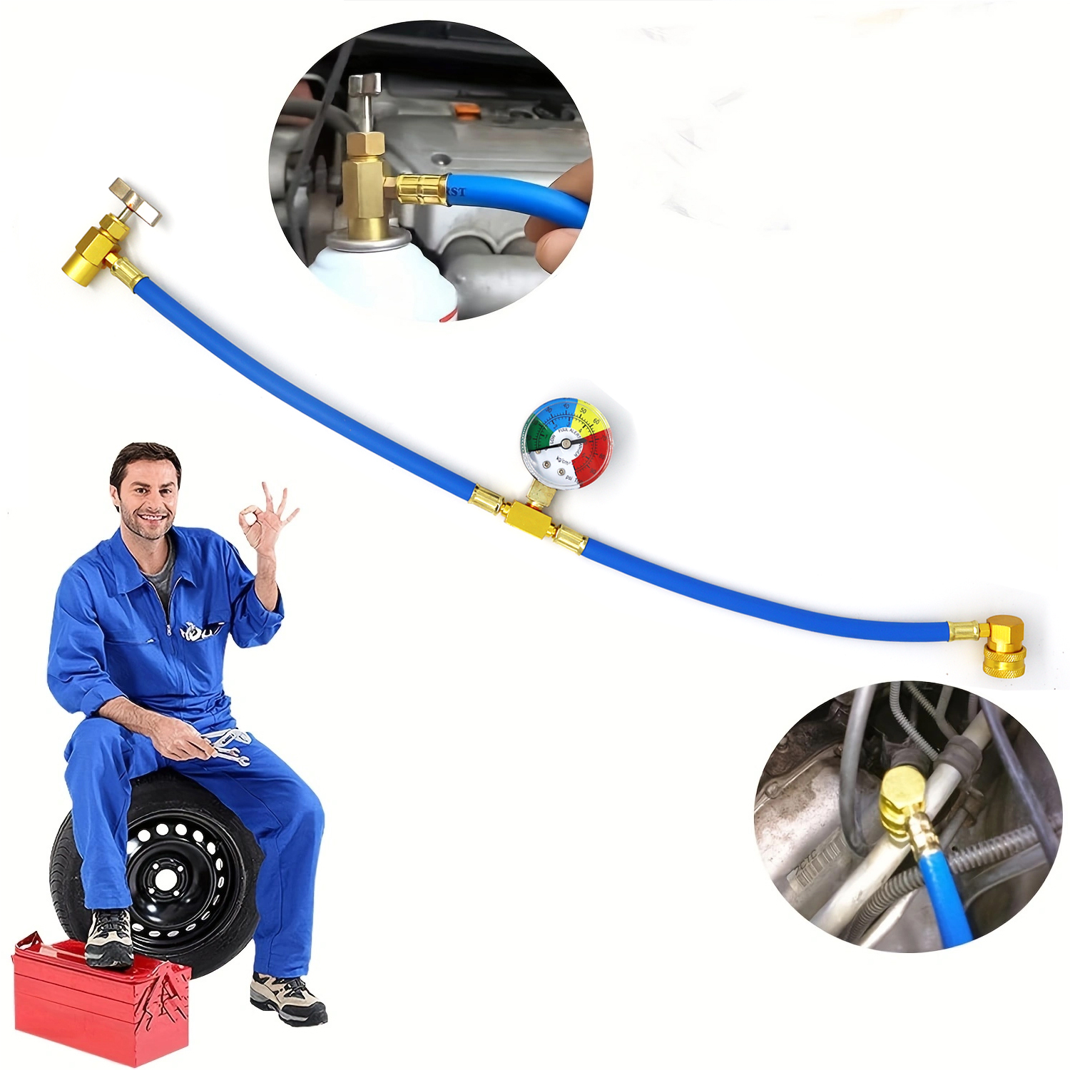 AC R134A Air Conditioning Refrigerator Charging Hose with Gauge AC Manifold Gauge R134A Car Air Conditioning Recharge Kit