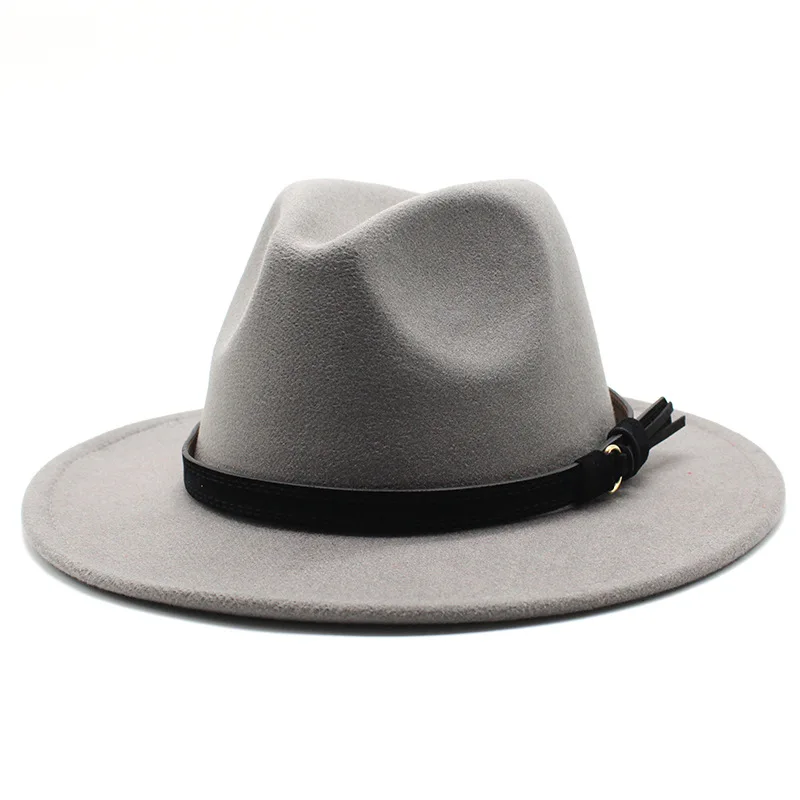 Sombrero Fedora de fieltro Gangster Trilby, gorras de Jazz de ala ancha europea americana, sombrero de boda blanco de lana para hombres y mujeres, 56-58-61CM: M / Gris