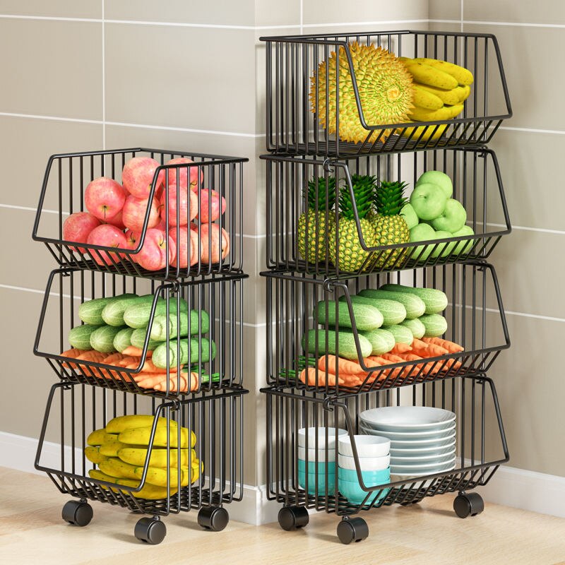 Cartoon Staal Keuken Winkelwagen Groenten Fruit Snacks Kruidenier Opslag Plank Huishouden Winkel De Mand 2/3/4/5 Tier rolling Winkelwagen