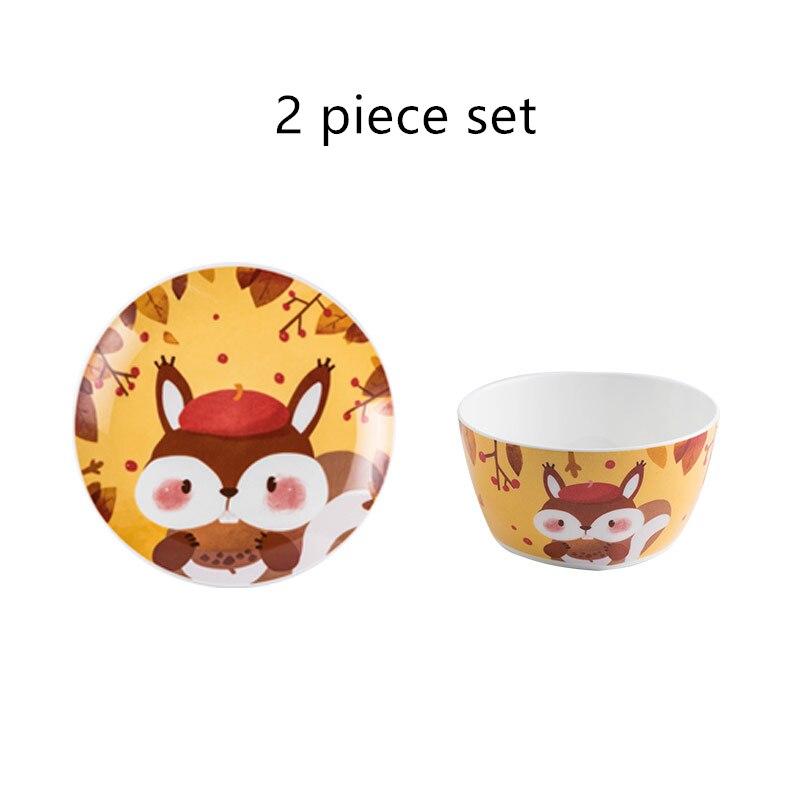 Children's Ceramic Dinner Plate Cartoon Animation Bone China Round Bowl Household Kitchen Supplies Cute Fruit Plate: A 2 piece set