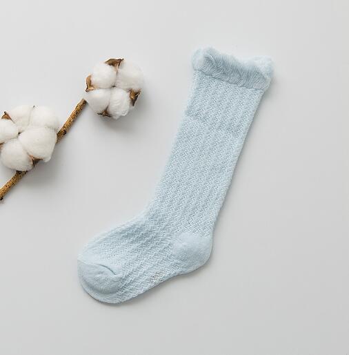 Kinderen Sokken Mesh Boog Baby Sokken Zomer Dunne Anti-Muggen Sokken Bubble Mond Verticale Gestreepte Mesh Sokken: Blue Knee Mesh