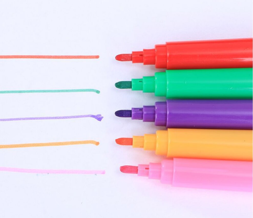 Children drawing watercolor pen, students learn painting special pen, crayon, color lead, oil painting stick