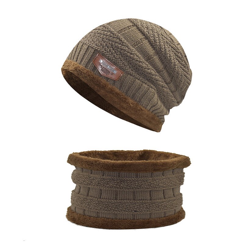 Winter Hats Beanie Hat Winter Cap Men Women Wool Scarf Caps Knitted Thick FleHat Outdoor Equipment Winter Warmer Equipment: khaki Two-piece