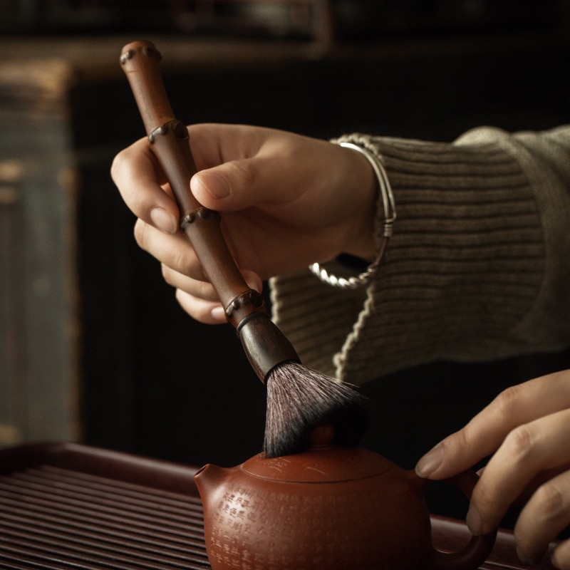 Bambus wurzel Tee pinsel Tee stift Tee besen kehren werkzeuge Kein haarausfall ziege Horn reinigung pinsel Kung Fu Tee zeremonie zubehör