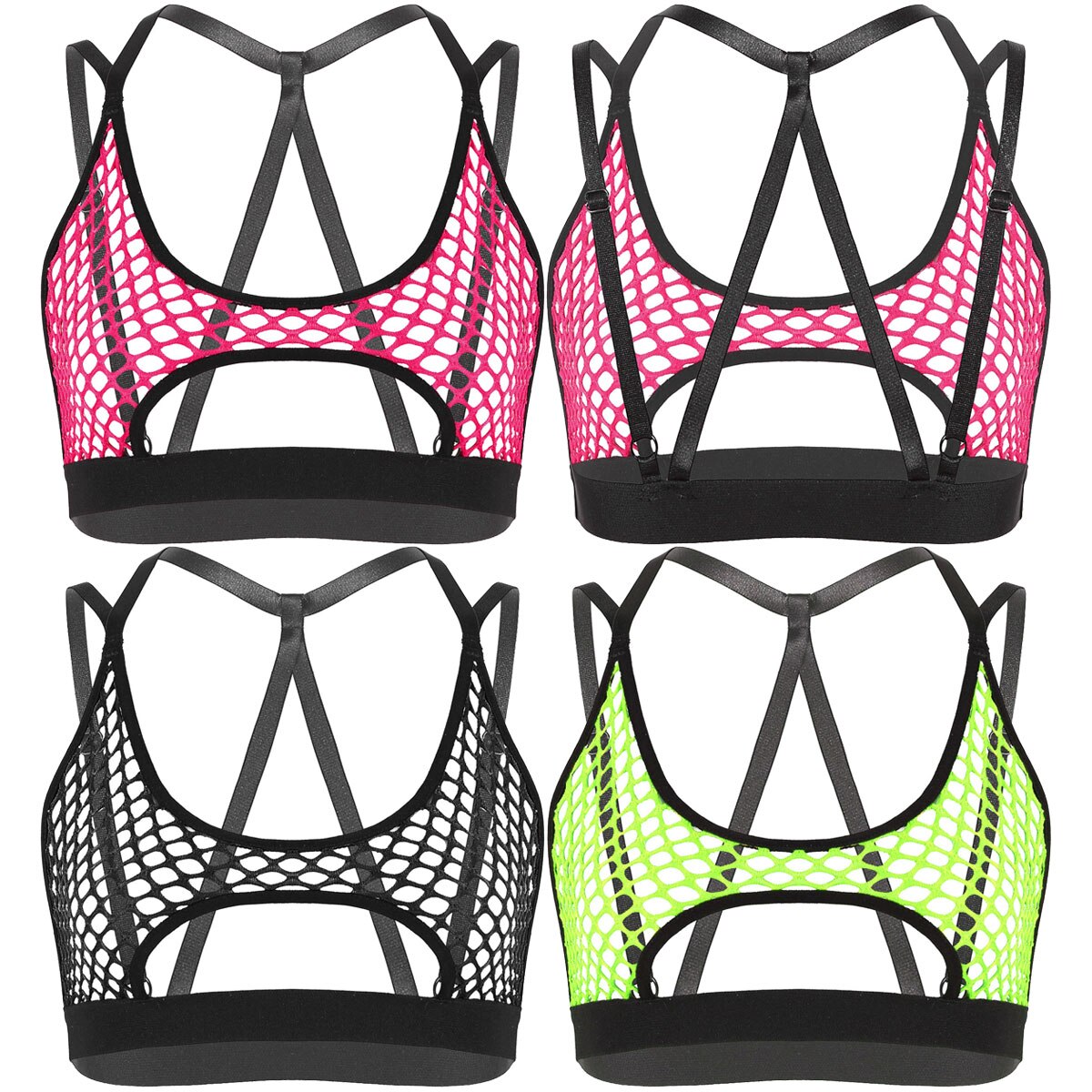 Femmes Streetwear haut court Sexy Rave voir à travers pure résille gilet Clubwear évider entrecroisé sous-boob Camisole haut