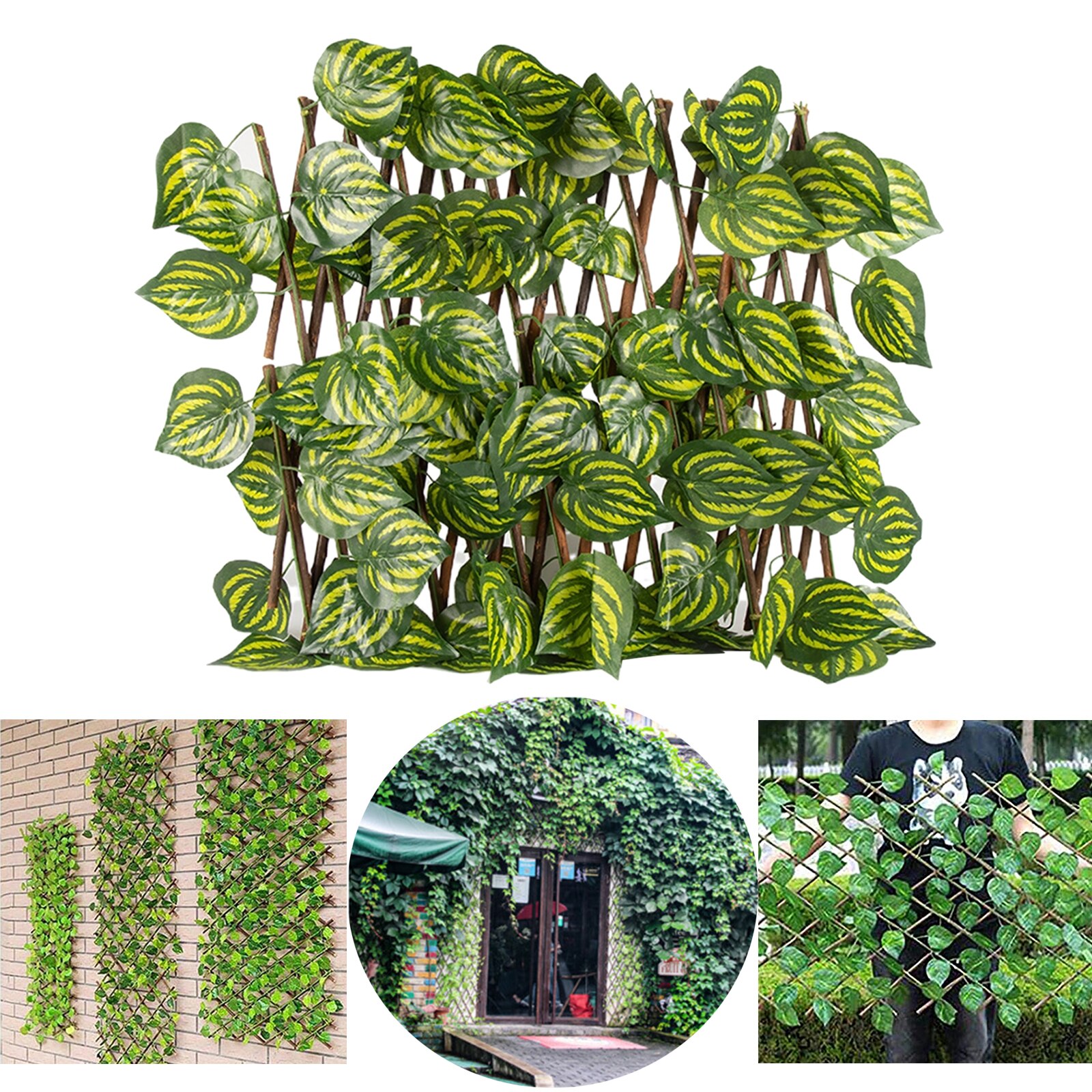 Retractable Garden Fence Trellis Privacy Screen with Artificial Plant Outdoor Indoor Garden Yard Decor