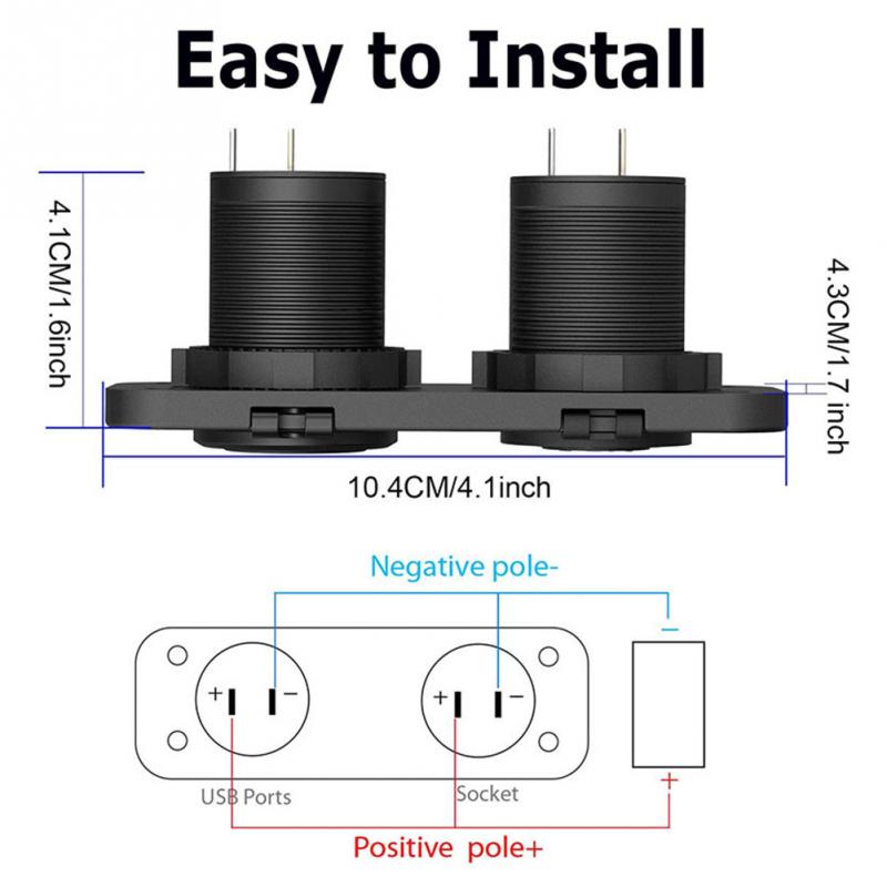 Universal Car Charger 12V 24V 200W Splitter Motorcycle Quick 3.0 For Boat RV Dual USB Waterproof Lighter Socket Easy Install