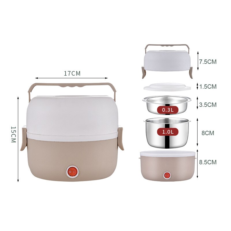 Multifunctional portable stainless steel rice cooker with rice artifact heat preservation and automatic heating lunch box: 2 layers Khaki 304