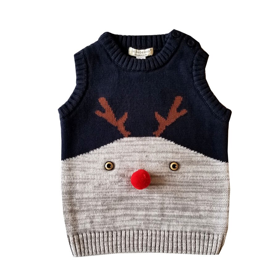 Børn sweater ærmeløs år sweater strikket baby vest toddler pige sweater elg hjorte toppe jul outfits forår efterår