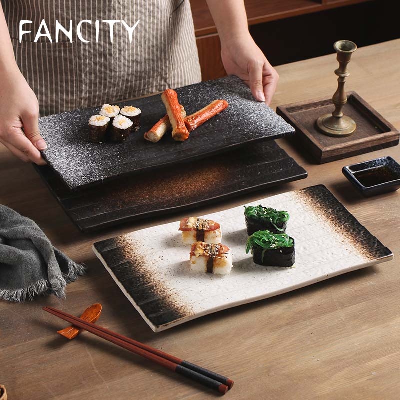 Fancity Japanse Sushi Plaat Rechthoekige Plaat Retro Servies Keramische Plaat Westerse Voedsel Plaat Stenen Plaat Vlakke Plaat Taart Plat
