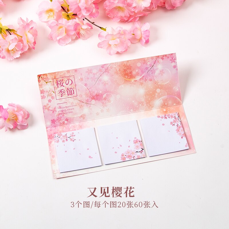 COO NOTE 60 Pages Romantic cherry blossom notes Sticky Memo Pad School Stationery Supplies: E