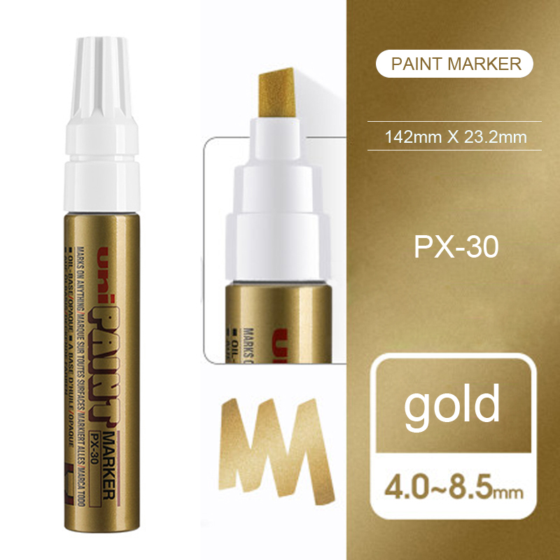 7pcs Japan UNI PX-30 Paint Pen Thick Word Wide Touch Up Pen Notes Industrial Pen Oblique Head Thick Oily Pen Permanent Marker: Gold