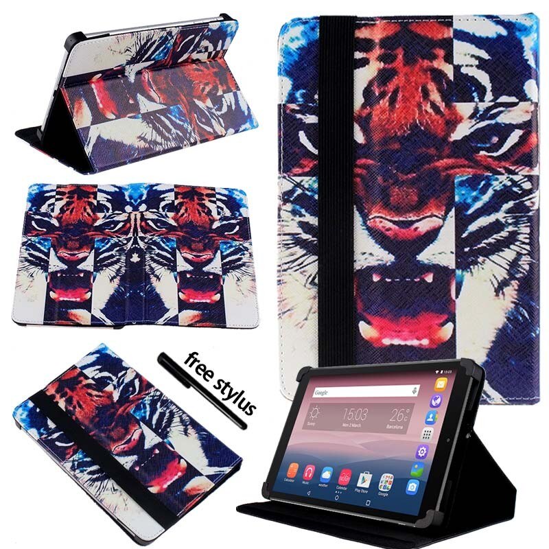 KK&LL For Alcatel OneTouch Pixi 3 10 inch - Leather Tablet Stand Folio Cover Case + Free stylus: Tiger