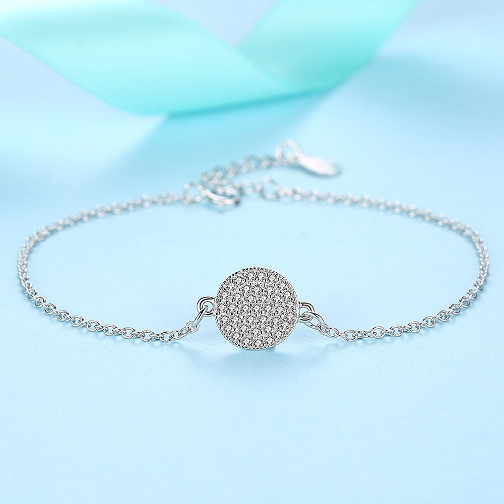 Trendy 100% 925 Sterling Zilver Crystal Circle Armbanden Modeketen Armband Voor Vrouwen Sterling Zilveren Ronde Charm Sieraden
