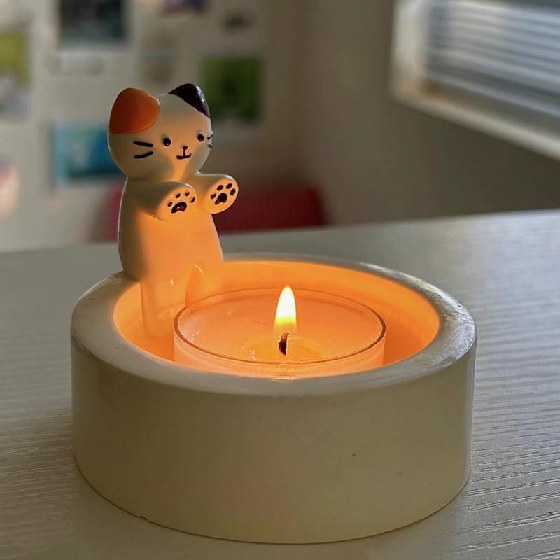 Candelabro con garra cálida para gato, candelabro de resina para gatito, candelabro de aromaterapia con forma de gato a la parrilla, adorno de escritorio