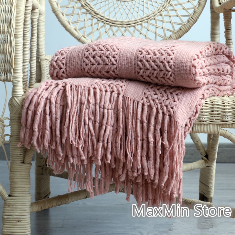 170 x 130cm heklet frynset massivt sofakasteteppe nordisk dusket dekorativt teppe lett mykt sengetrekk