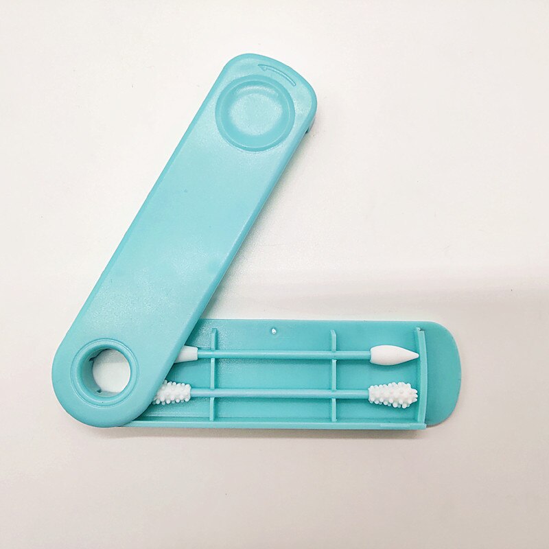 1PC Reusable Cotton Swabs Earpick Boxed Cleaning Silicone Buds Double-headed Makeup Swabs Sticks Soft Flexible Ear Care Tools: Green