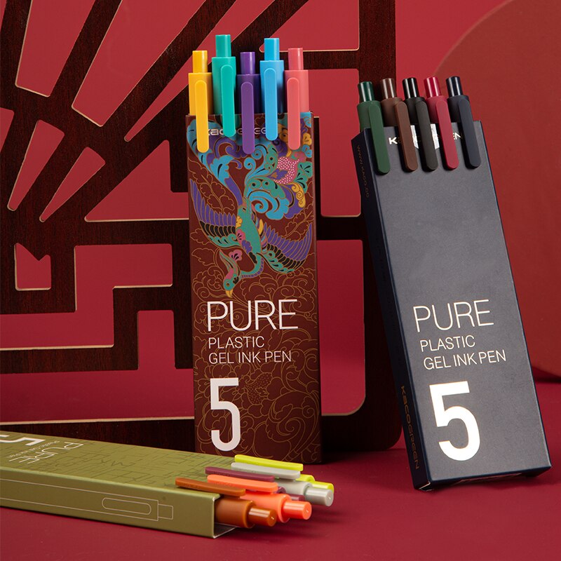 Kaco 5 stk ren plast gel blæk penne sæt multi farve retro tegning liner markør kacogreen papirvarer kontor skole  f696