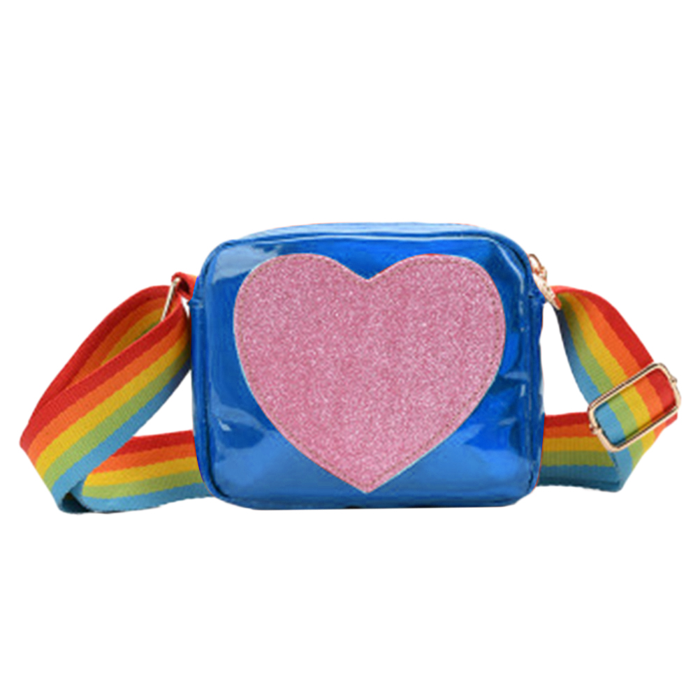 Söta paljetter loving heart barn axelväskor messenger axelrem rainbow axelrem crossbody väska härlig plånbok för tjejer