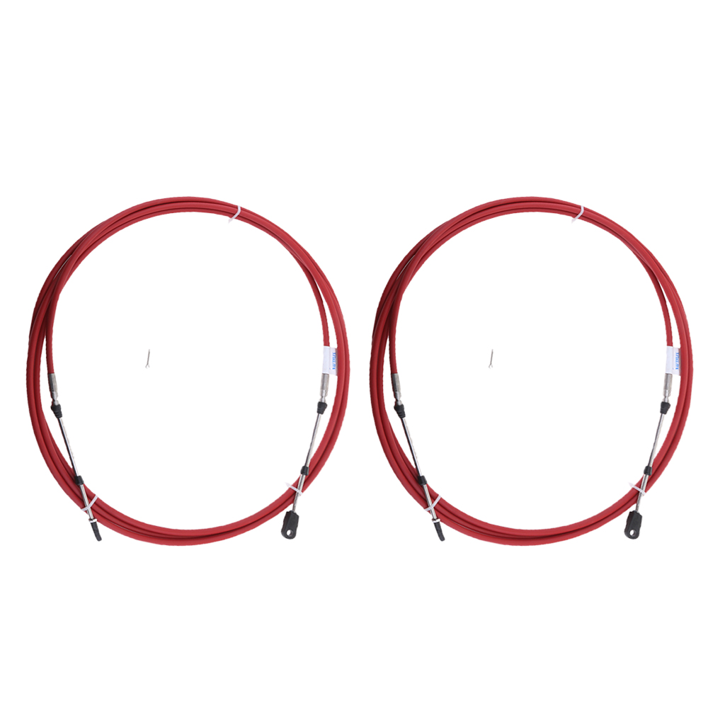 2 x Throttle Shift Cable, Remote Control, Replaces Marine Boats Motor Parts for Yamaha Boat Motor Steering System, Red, 8 Feet