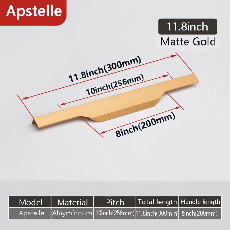 Aluminum Alloy Hidden Home Improvement Black Furniture Handle Furnitur Door Handl T Bar Black Gold Home Improvement: 2-Gold-300mm