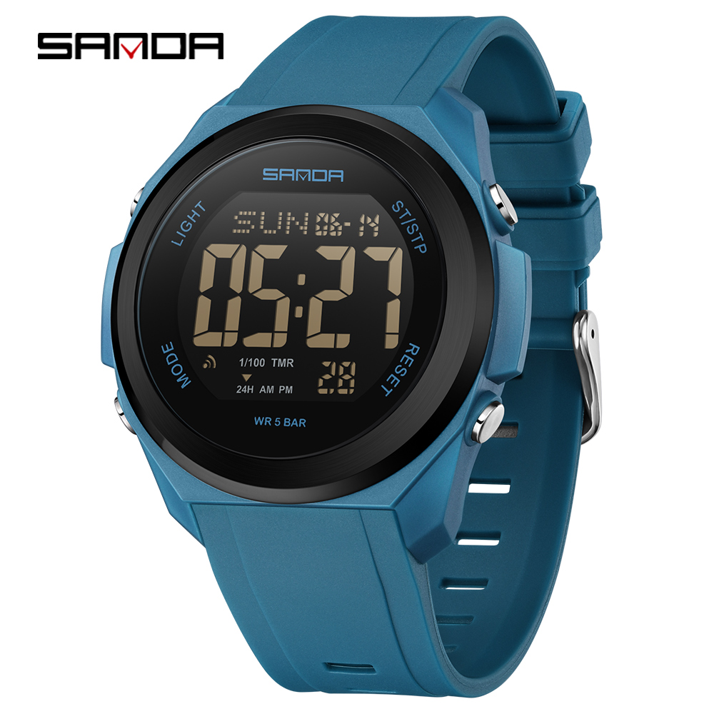 Sanda 2199 new sports watch with waterproof timing and multiple luminous electronic clocks, alarm clock reminder, men's watches: Multicoloured