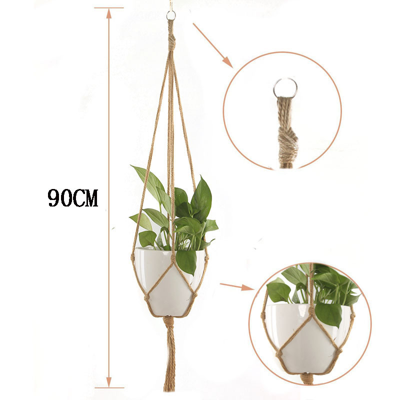 Handgjord makrame växt hängare bomull rep blomkruka hängande korg bröllop växt vägg hängare hem trädgård dekoration: 90cm