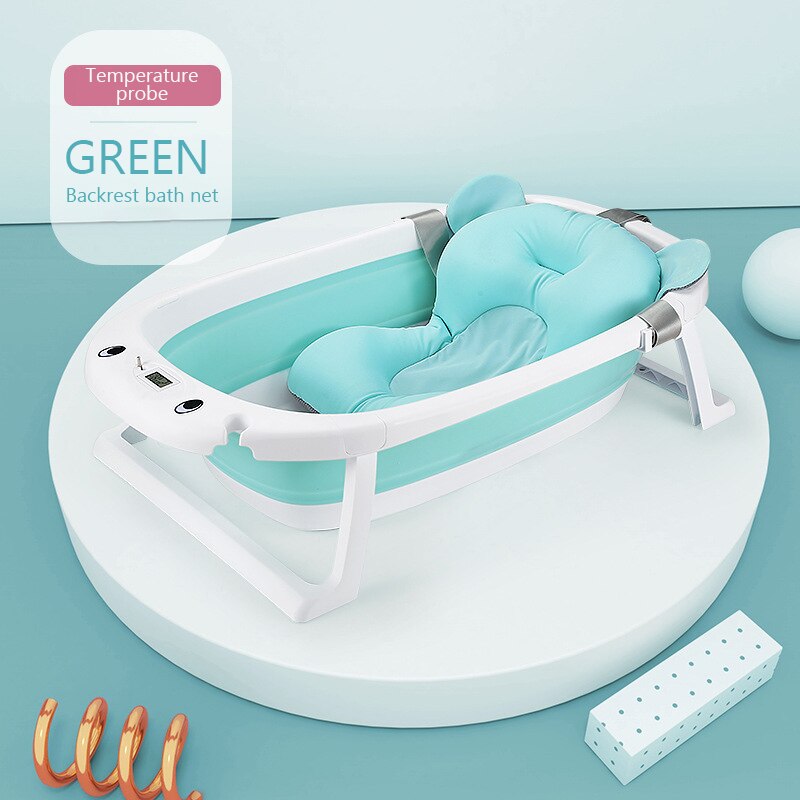 Foldbare børnebadekar baby bærbart badekar med elektronisk temperatur, sammenklappelig badefad til 0-6 børn sparer plads: Stil 3- grøn
