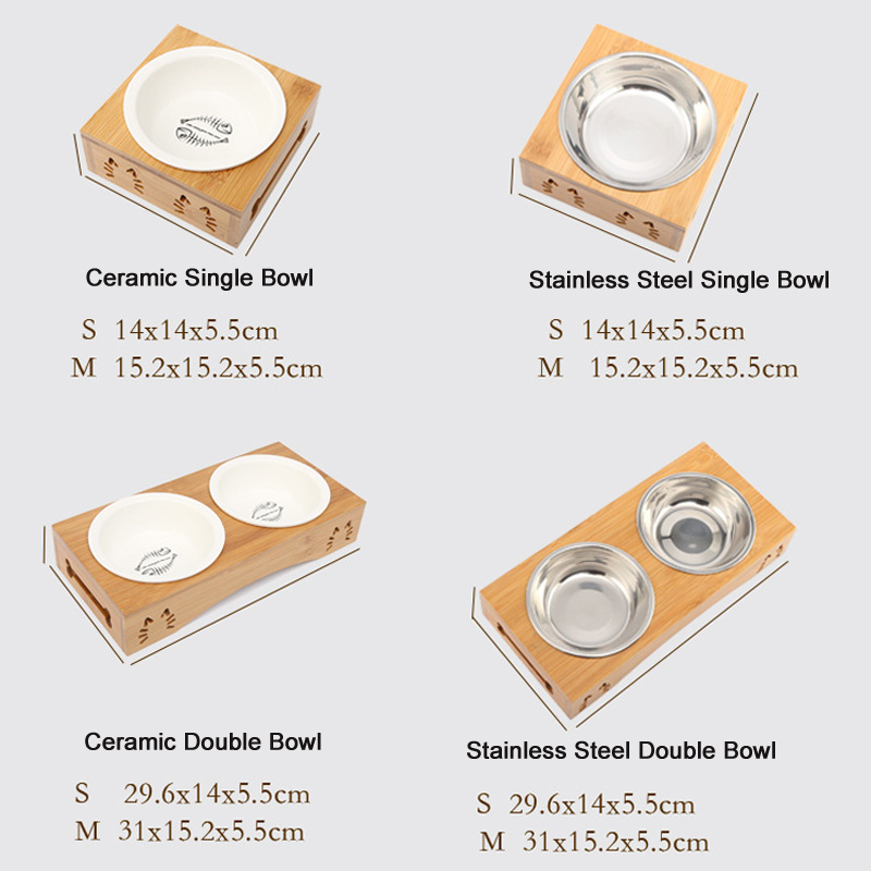 Pawstrip pet dubbele hondenkom, bamboe, roestvrij staal, keramische kattenbak, hondenvoerbak, voerbak, waterbak voor honden, dierenwinkel