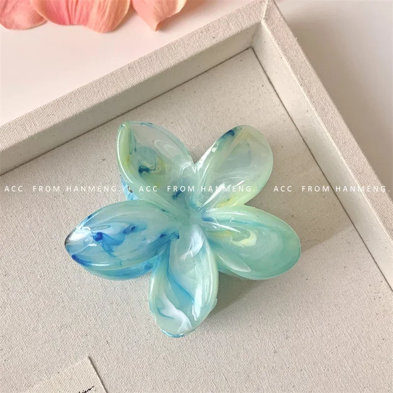 Pinza de pelo de flores acrílicas para mujer, pinzas de pelo con textura de mármol, horquilla de niña a la , accesorios coreanos para el cabello, tocado: YELLOW