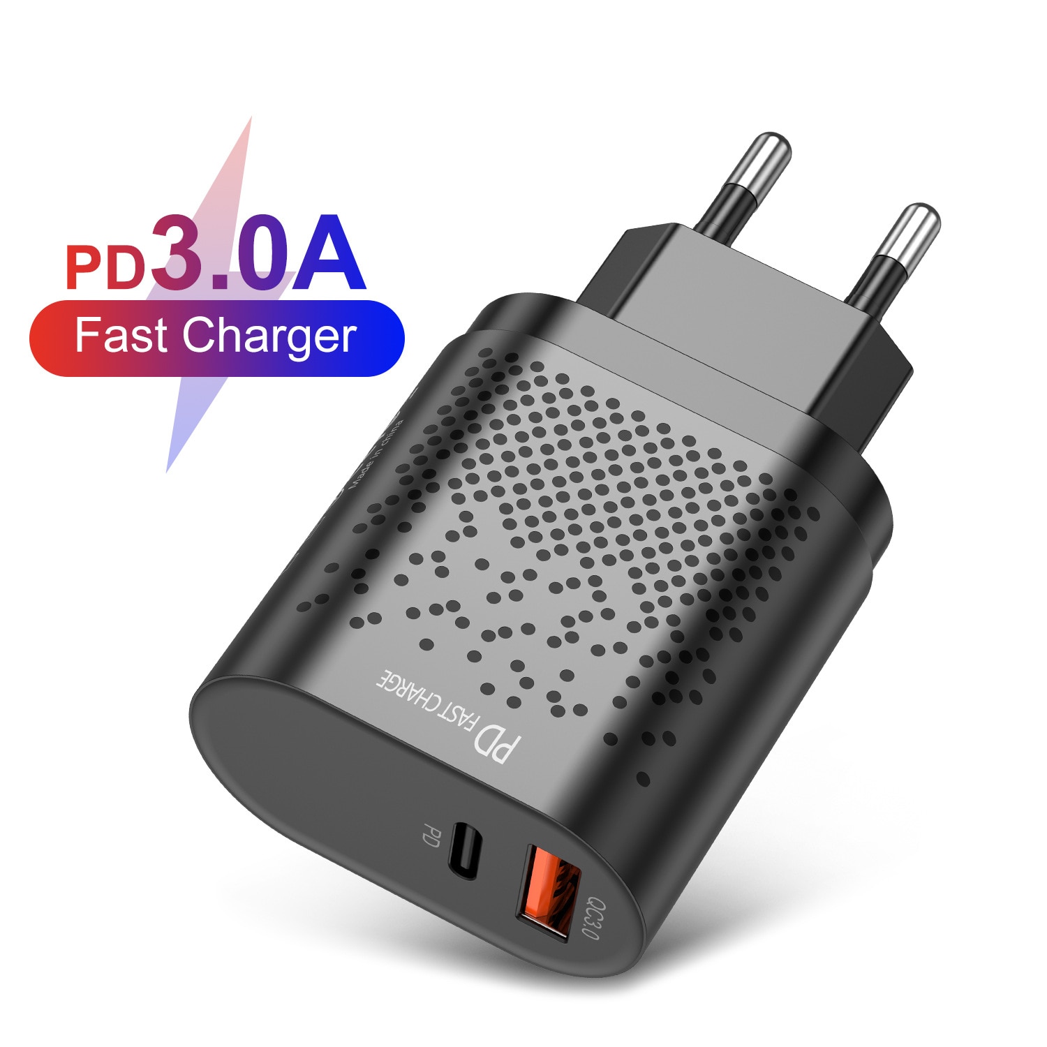 Qc3.0 chargeur rapide PD 18W pour Apple Android USB-A + type-c double Port prise de Charge Standard américaine