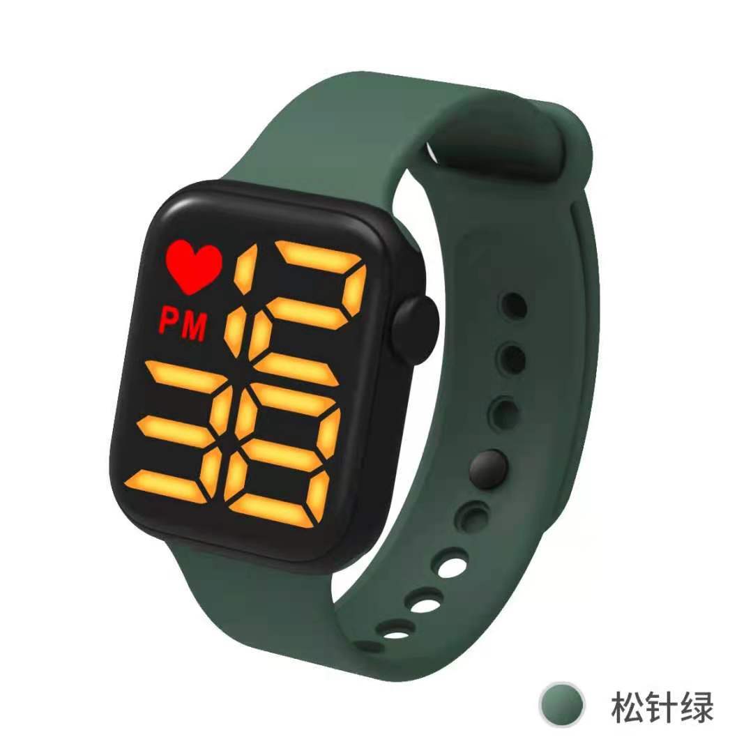 The square big apple touch screen LED electronic watches sports students LED watch: Green
