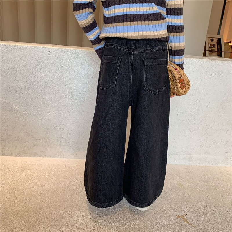 DFXD 2020 autunno bambini ragazza pantaloni gamba larga pantaloni larghi neri pantaloni pantaloni coreani Jeans moda ragazze pantaloni per 2-8 anni abiti