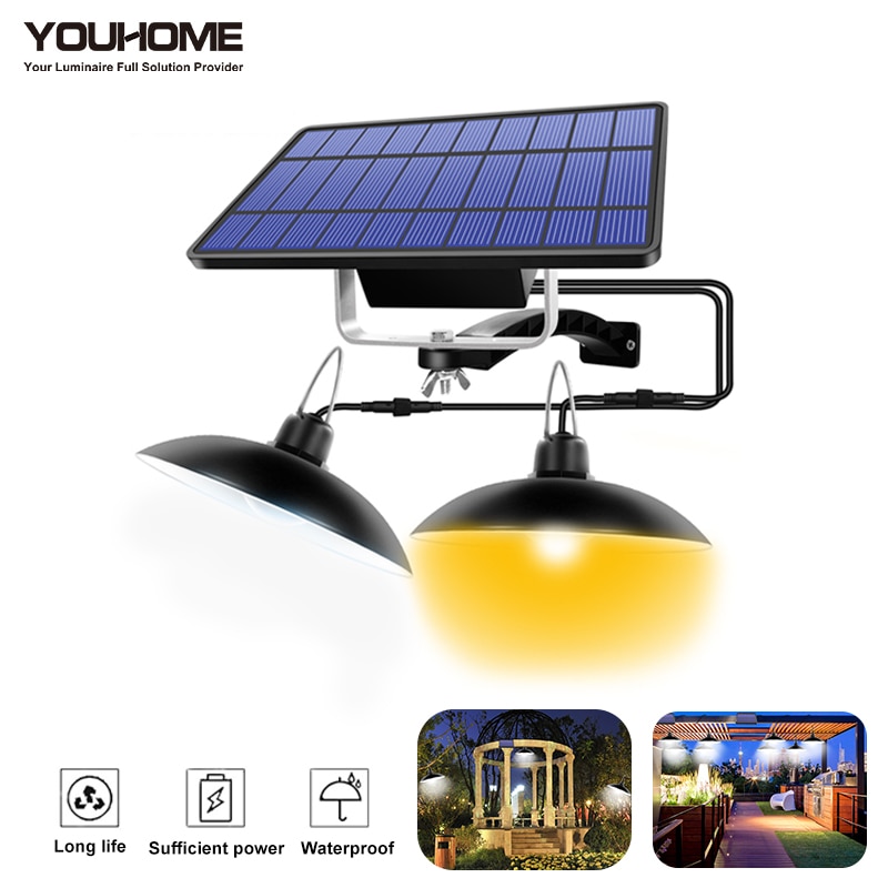 Dupla cabeça solar luz pingente à prova dwaterproof água ao ar livre solar lâmpada 3m linha de extensão super brilhante lâmpada para jardim corredor casa decoração