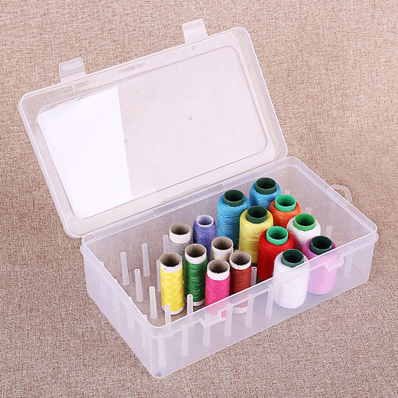 Caja de almacenamiento vacía para carretes de hilo de coser, organizador de almacenamiento de alambre de aguja transparente, estuche de almacenamiento de carretes de hilo, 42 Unidades