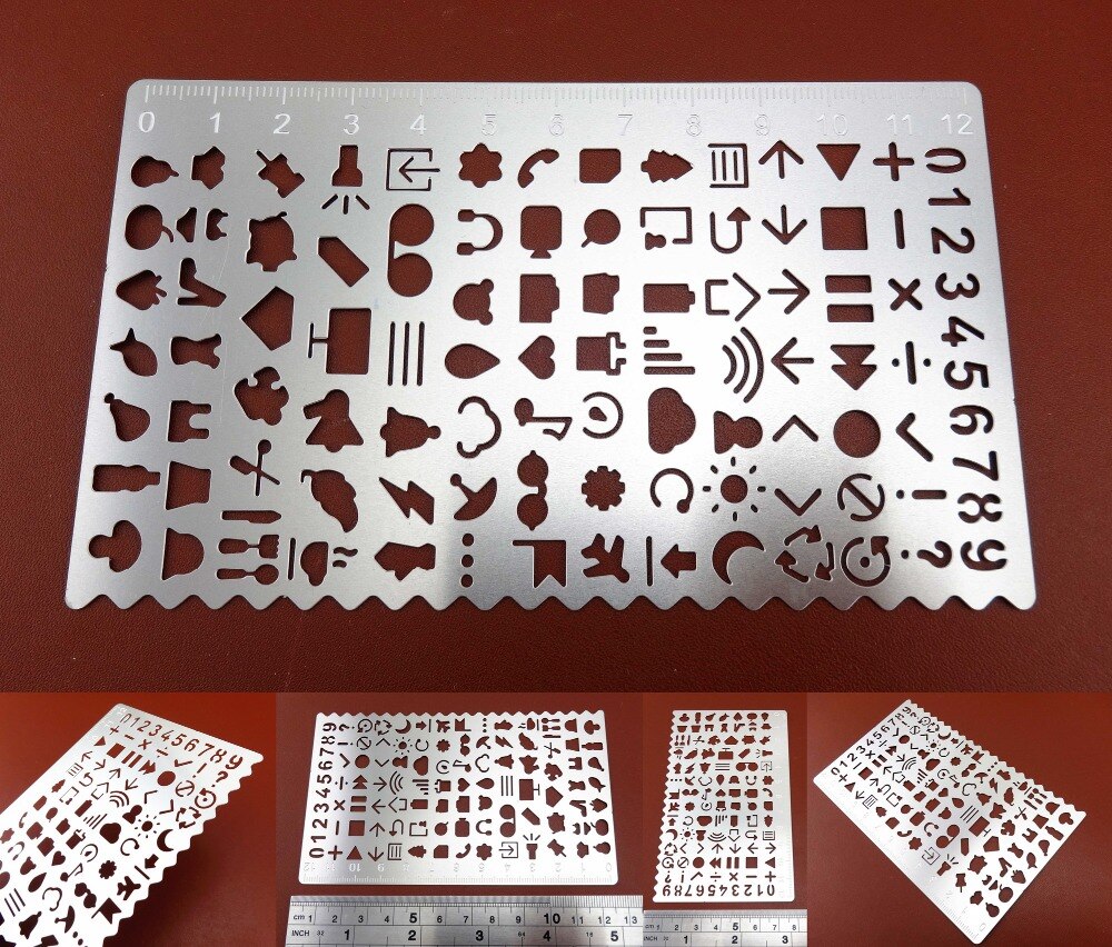 8pc Draw Graffiti Hollow Letter Digital Number Web UI/IOS Template Stencil Ruler Tool Leather Craft Sewing Stitch Carving Tool