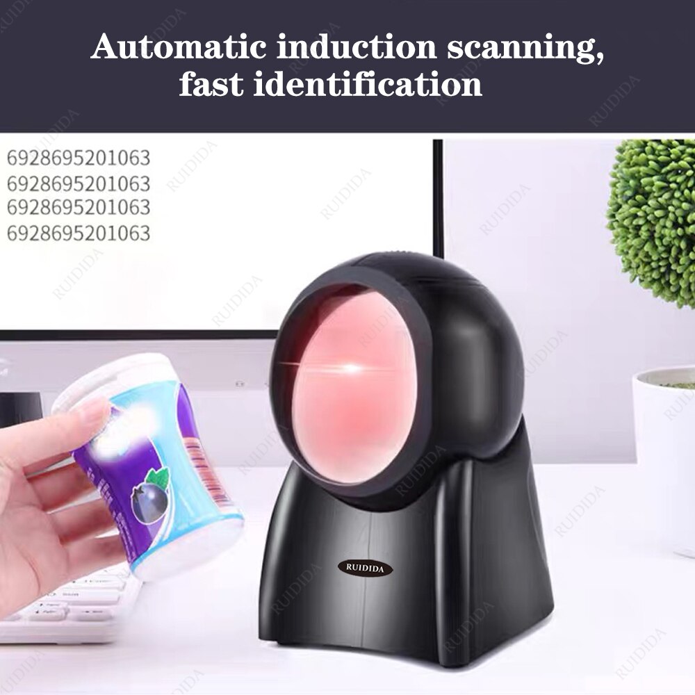 Lettore Desktop a mani libere Scanner di codici a barre piattaforma 2D 1D Scanner di codici a barre USB a induzione automatica Scanner di codici qr omnidirezionale