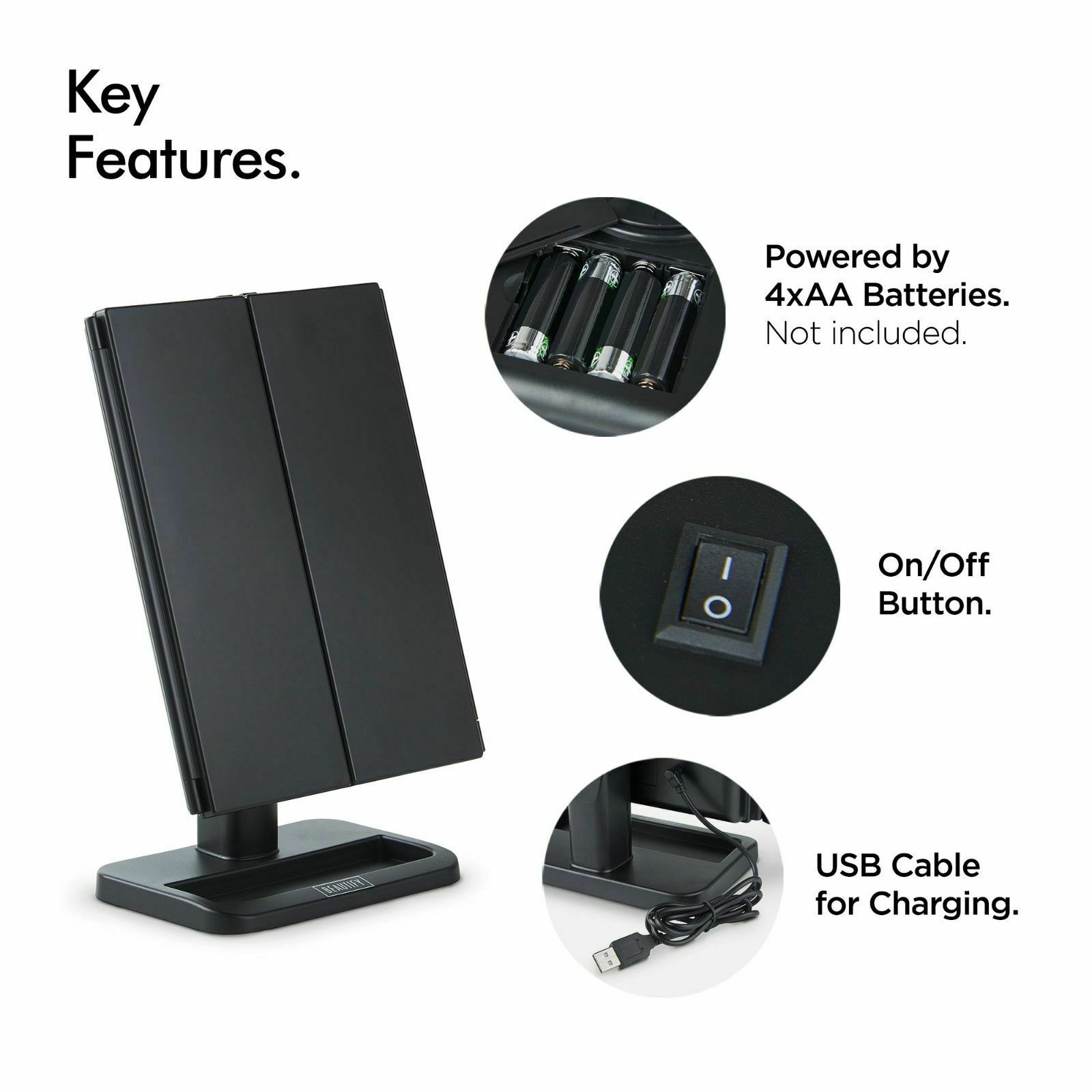 Foldable Light Up Dressing Table Tri-fold Mirror 24 LED Lights Illuminated Dimmable Magnifying Makeup Vanity Mirrors Household