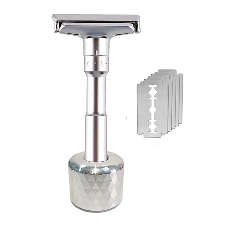 Adjustable Safety Razor Double Edge Classic Mens Shaving Mild to Aggressive 1-6 File Hair Removal Shaver it with 5 Blades: Product 1-4