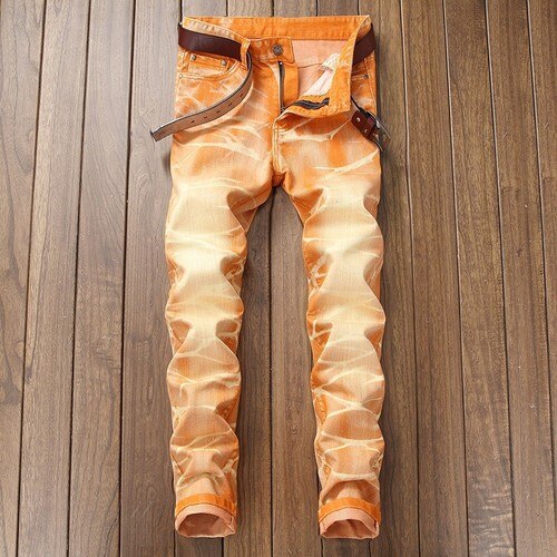 Herre orange farve jeans pencil bukser vasket stor størrelse bukser  j50: 36