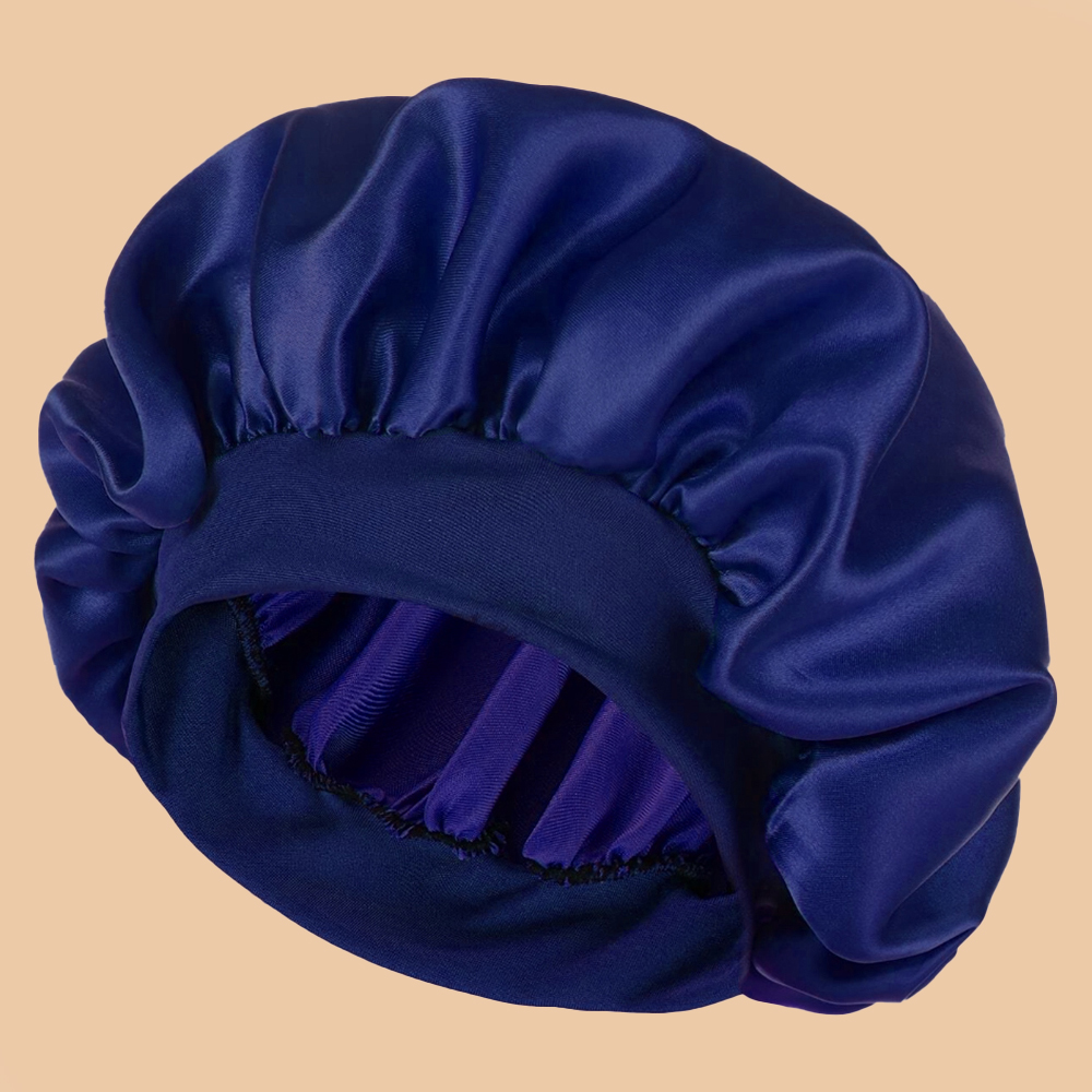 1 Stück einfarbige Duschhaube aus Satin- mit breiter Krempe für Damen, geeignet für Höhle täglichen Gebrauch, Seidenhaube, Satinhaube: Tiefe Blau
