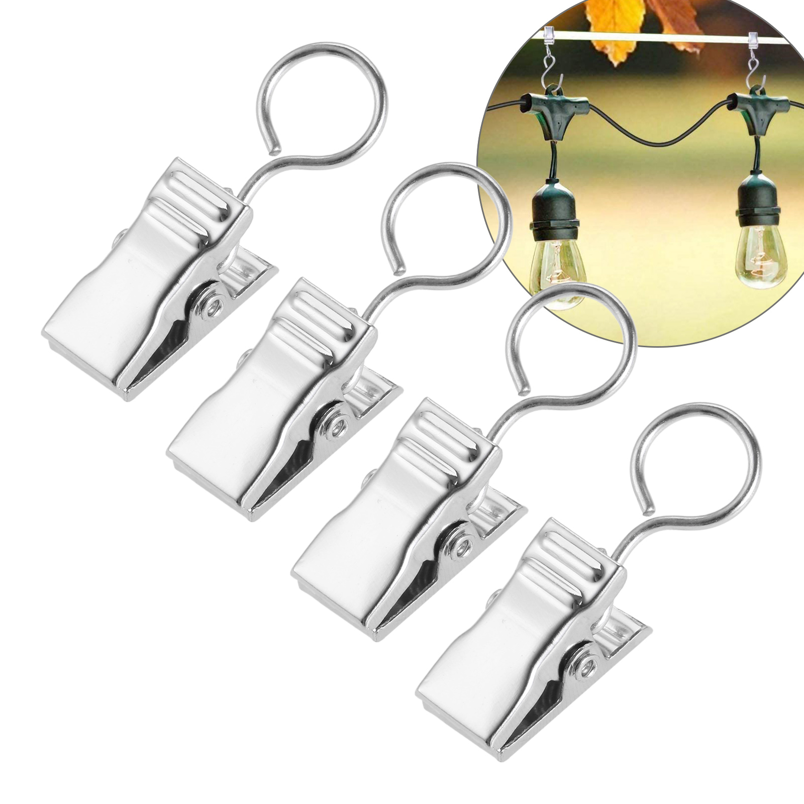 20pcs/set Curtain Clips with Hooks Iron Hanger Open/Closed Window Hanging Silver/Black 3.3cm Photo Display Plating Home Decor