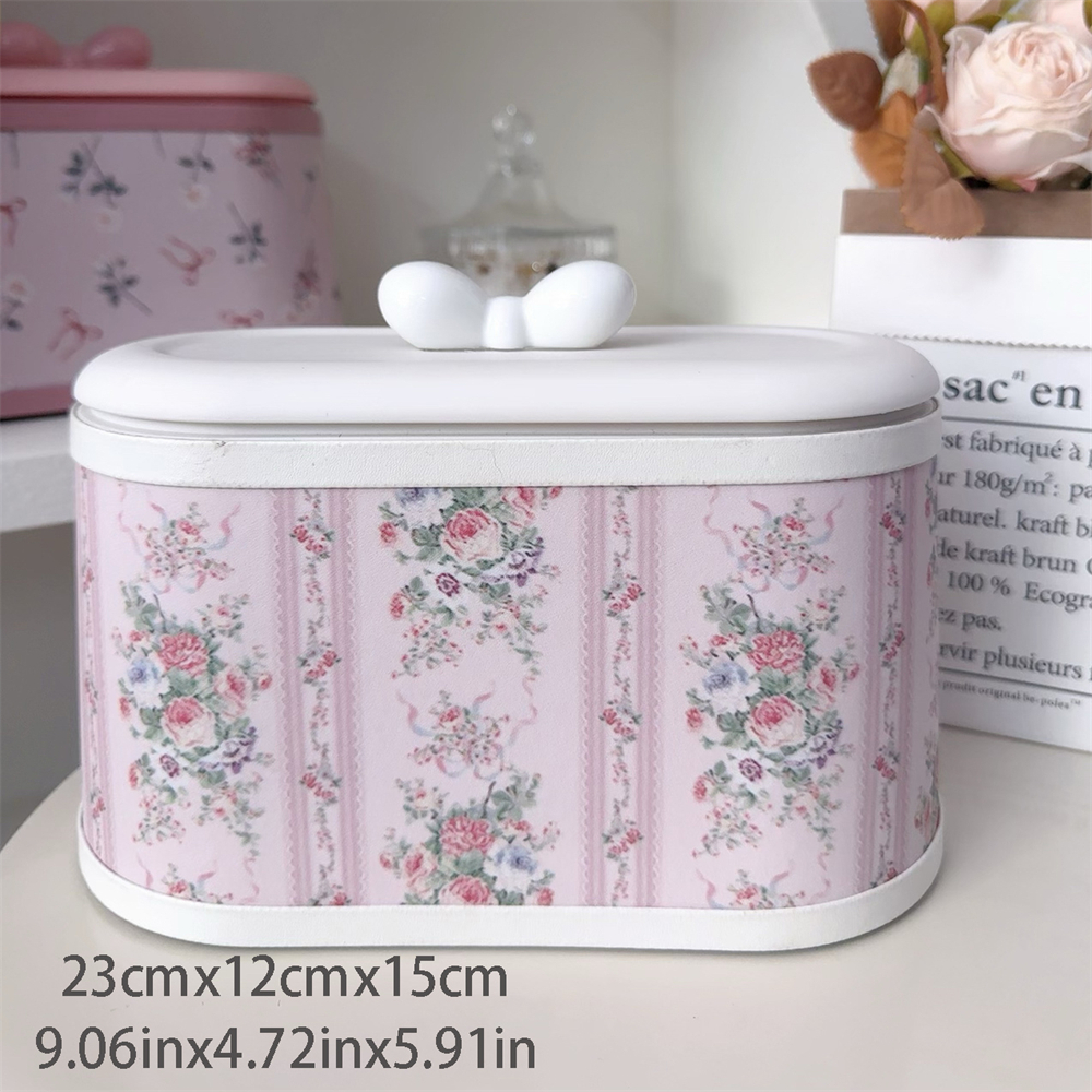 High-Rise Storage Bucket With Lid Home Dressing Table Desktop Storage Bucket Office Desk Press-type Printed Cute Storage Box: Blau