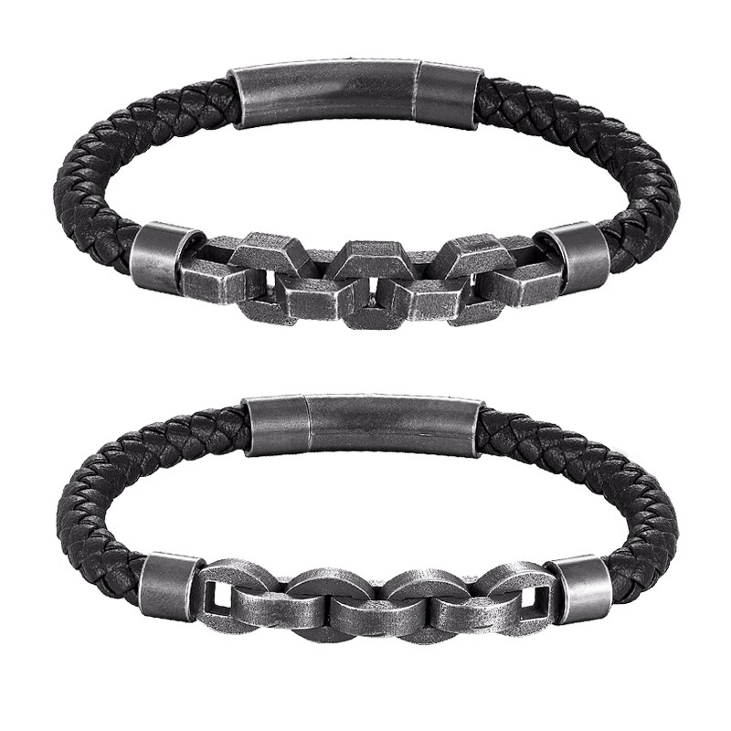 Vintage armbånd til mænd reb kæde smykker viking rustfrit stål læder mandlige armbånd motorcykel tilbehør venner