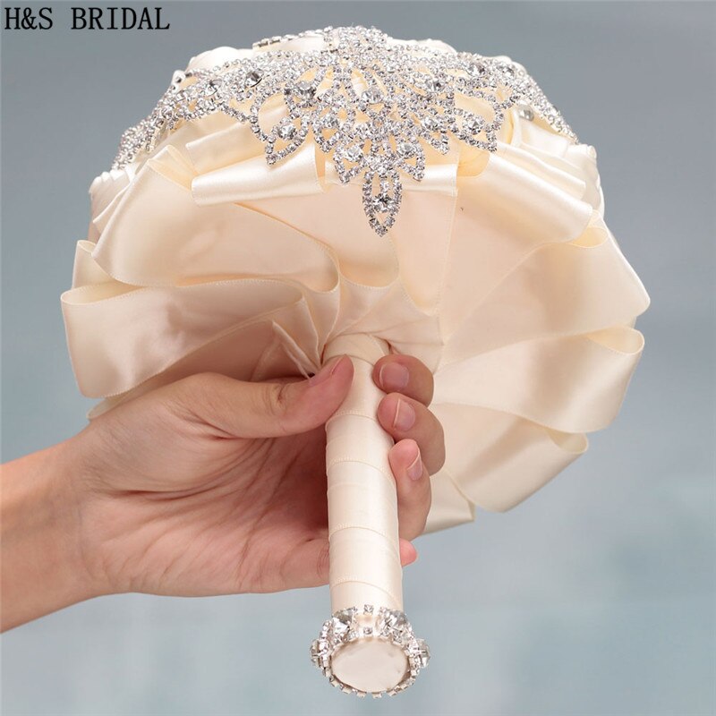 H&amp;S BRIDAL Ivory Crystals Crown Wedding Flowers Crystals Bridal Bouquets Artificial Wedding Bouquets buque de noiva: Default Title