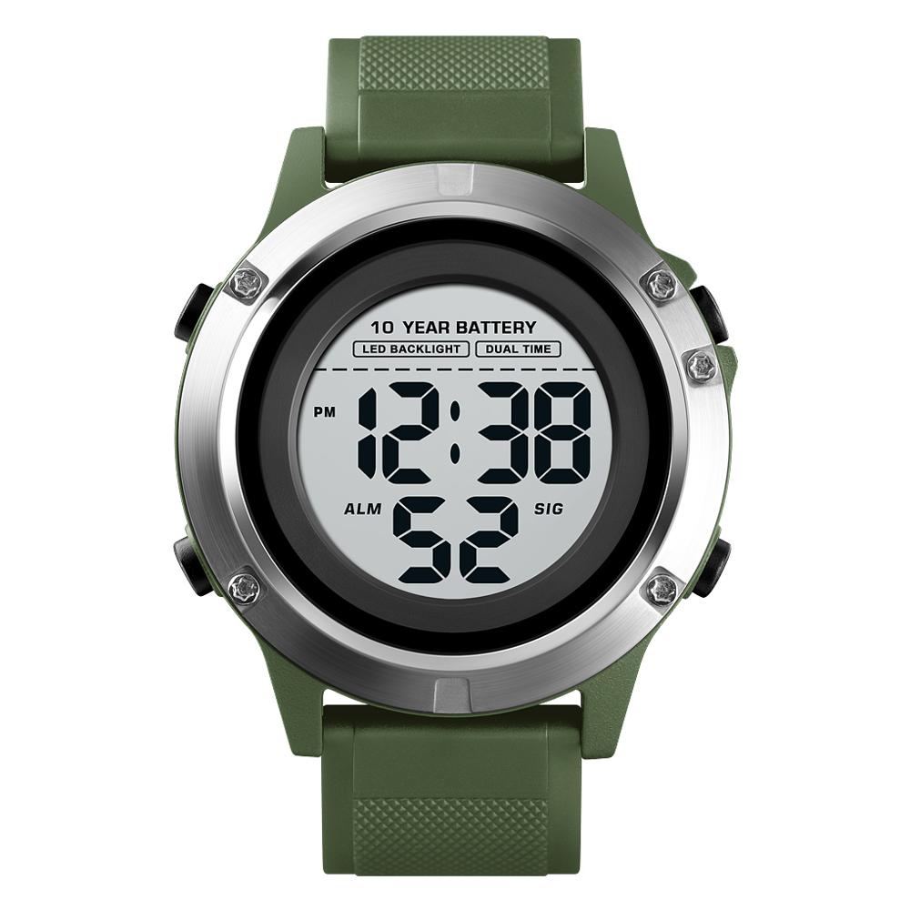 Skmei sportsklokke for menn 10 års batteri digital klokke herre lysende 50m vanntette armbåndsur for menn relogio masculino 1518: Militærgrønn