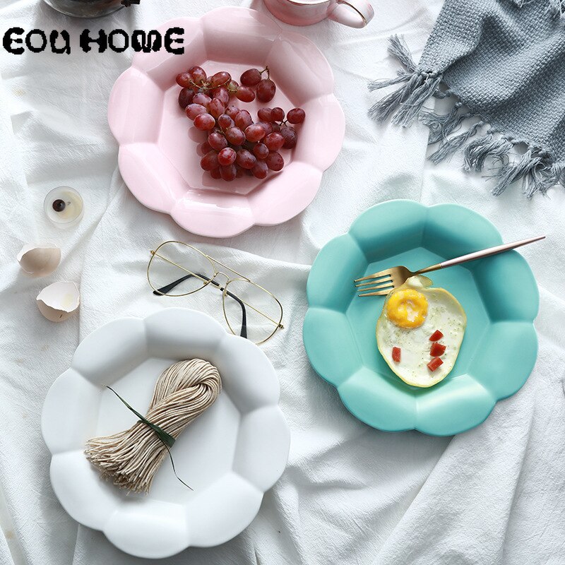 Platos de postre con forma de flor de cerámica mate, accesorios creativos para fotos, plato de fruta para pastel, plato de desayuno, vajilla de cocina, 1Pce
