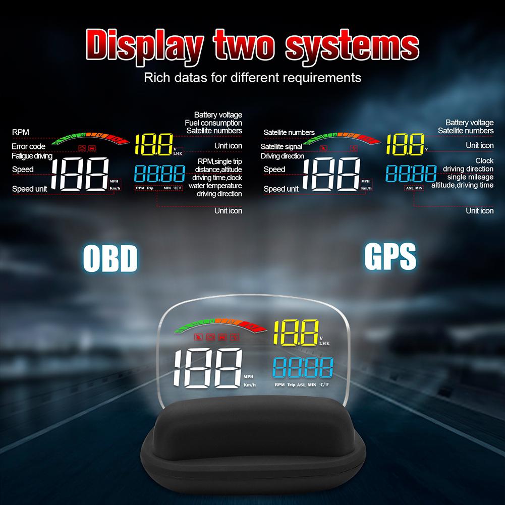 Wyświetlacz GPS HUD głowa-w górę C800 wielofunkcyjny OBD HUD automatyczny prędkościomierz kod błędu OBD2 eliminacja jazdy ComputerSecurity alarm