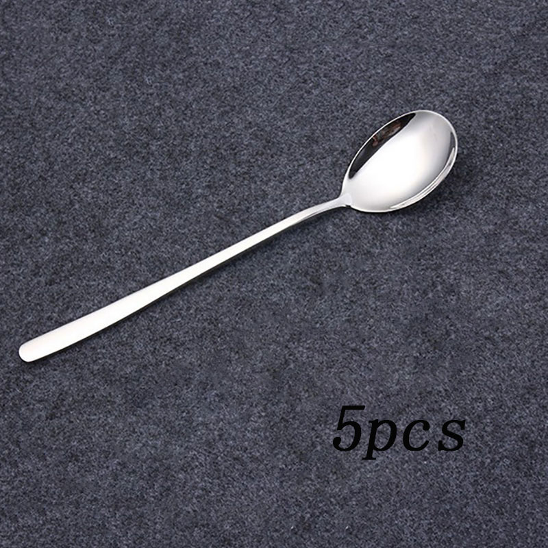 5PCS Stainless Steel Spoons with Long Handle Spoon 4 Color Rose Gold Soup Spoon for Ice Cream Dinner Spoons Rice/Salad Tableware: Silver