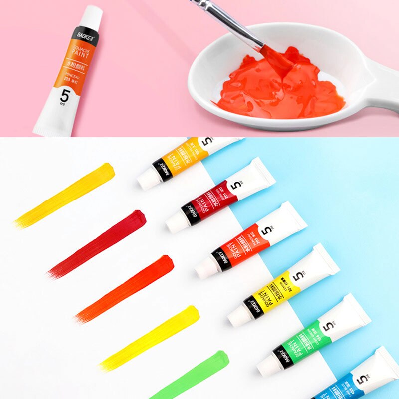 Baoke Gouache Pigment 12/18/24 Kleur 5Ml Beginner Handgeschilderde Aquarel Verf Set Omvat Borstel Kinderen Art schilderen